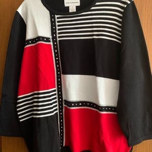 NEW Alfred Dunner XL Crewneck Red/Black/White Sweater